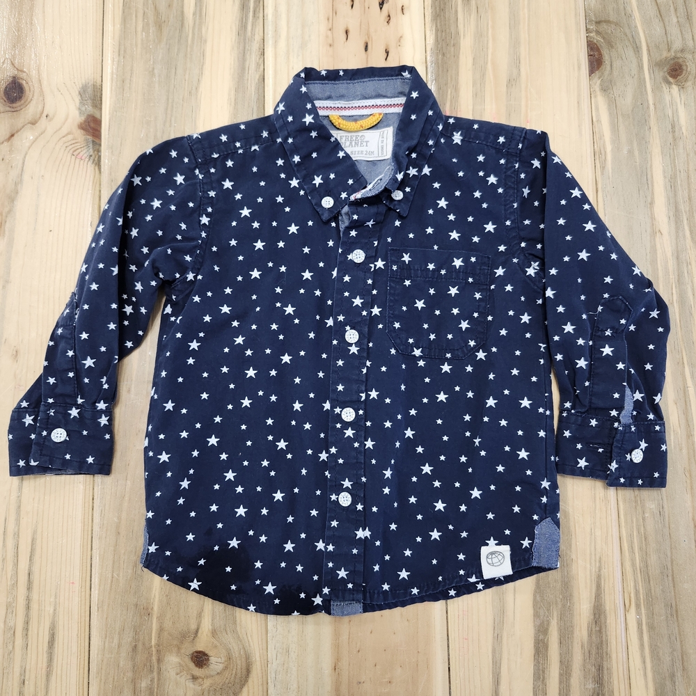 Free Planet Dark Blue Starry Kids Button Down Shirt